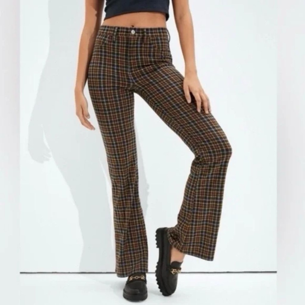 American Eagle Plaid Stretch Flare Pants